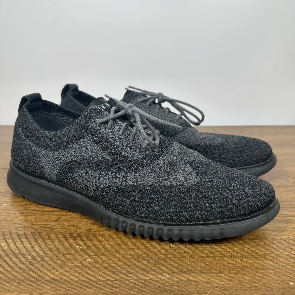 Cole Haan ZeroGrand Stitchlite Oxford Men 10 Black Knit Wingtip Casual Shoes